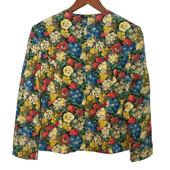 Albert Nipon VTG Womens Silk Colorful Floral Button Front Cropped Blazer Size 8 - Picture 3 of 9